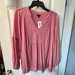 Torrid Rose Dusty Pink Embroidered Blouse